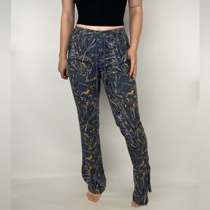 JULIE FAGERHOLT Straight Leg Slit Floral Drawstring Elastic Waist Pants‎